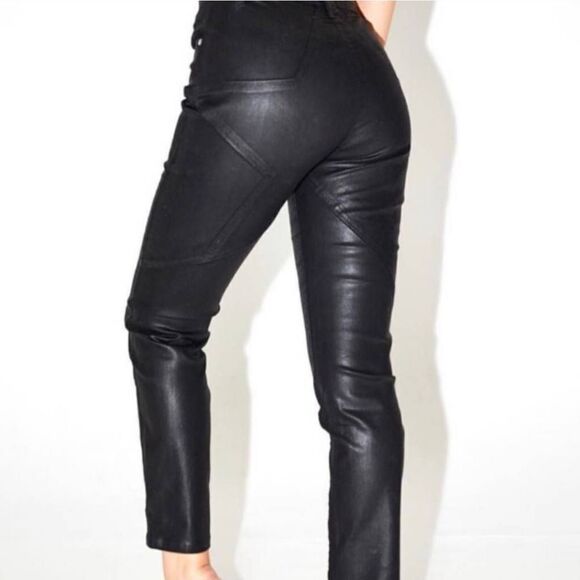 Revice Black Venus Star Coated Denim Cropped Jeans Sz‎ 25 Shiny Straight Leg - Picture 12 of 14